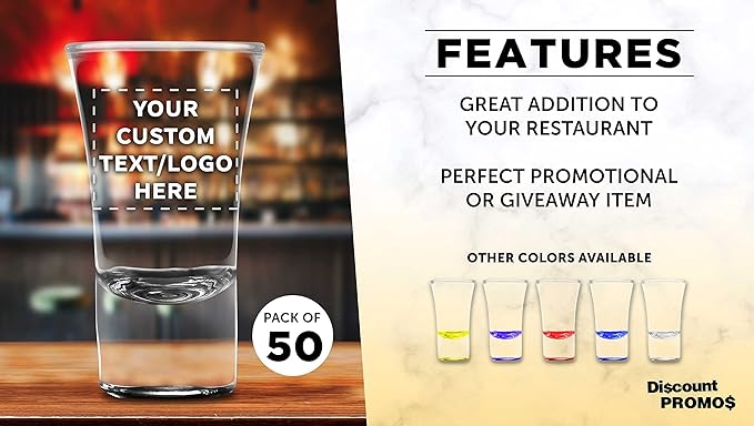 Custom 2 oz. Lord Shooter Etched Shot Glasses, 50 pack, Personalized Text - Image 2