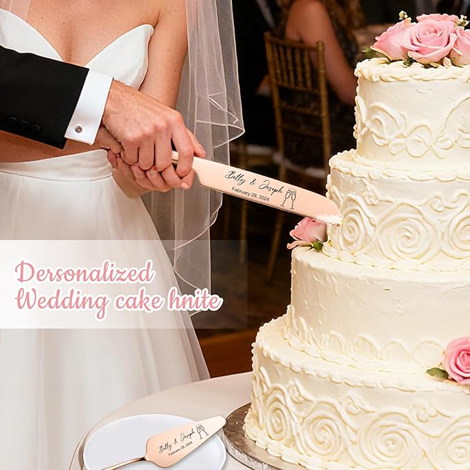 Personalized Wedding Cake Knife and Server Set Stainless Steel Cake Cutter - Image 6