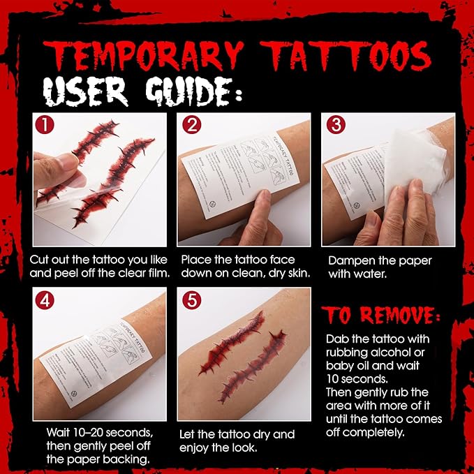 JCFIRE 12 Sheets Halloween Makeup Kit, Fake Scars Halloween Temporary Tattoos - Image 7