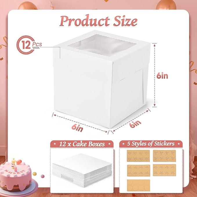 12Pcs 6x6x6 Inches Mini Cake Boxes, Small Cake Containers - Image 3