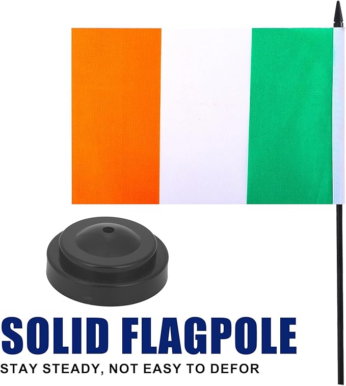 Ireland Desk Flag 12" Solid Pole Deluxe Set Irish Flags Banner Mini Small - Image 3