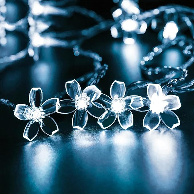 Fairy Cool White Flower String Lights, 33ft 100 LED Plug in 8 Lighting Mode by JACUXLSS