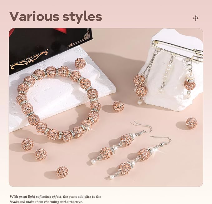 105pcs 10mm Rhinestone Beads for Jewelry Making, Light Peach Shiny Round Disco - Image 2