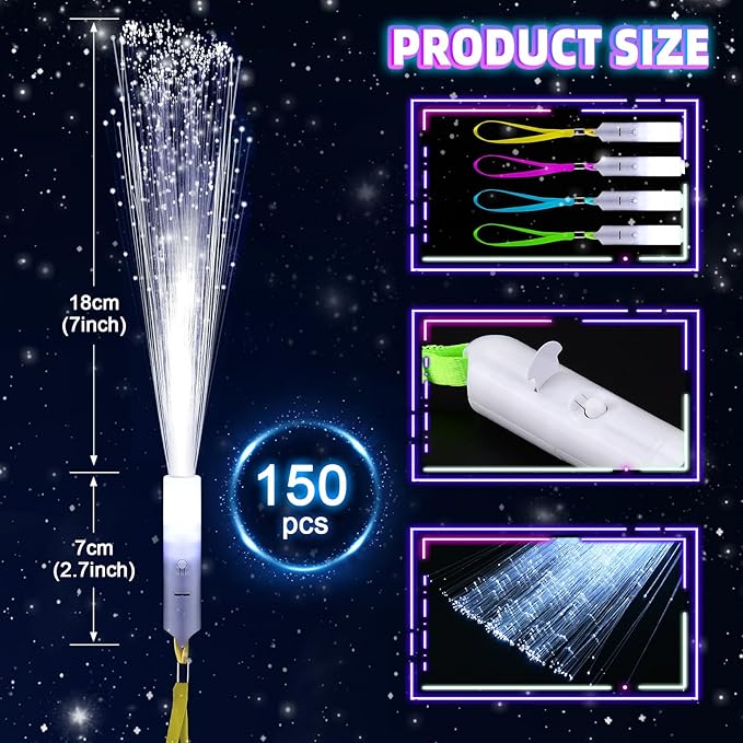 150 PCS White Fiber Optic Sticks, Glow Wands & Light Up Wands - Image 4