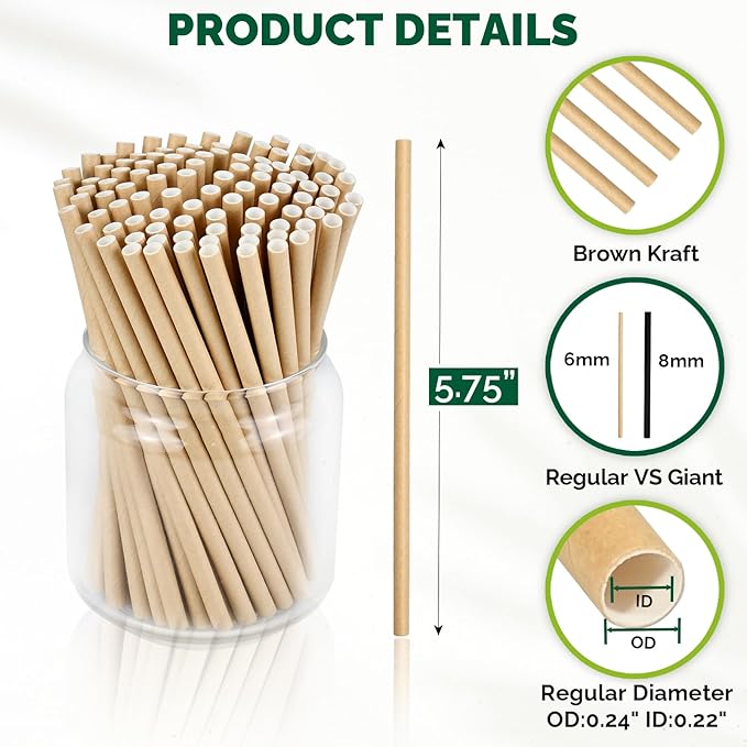 Chunspak 5.75 inch Disposable Brown Kraft Short Paper Cocktail Straws & - Image 2