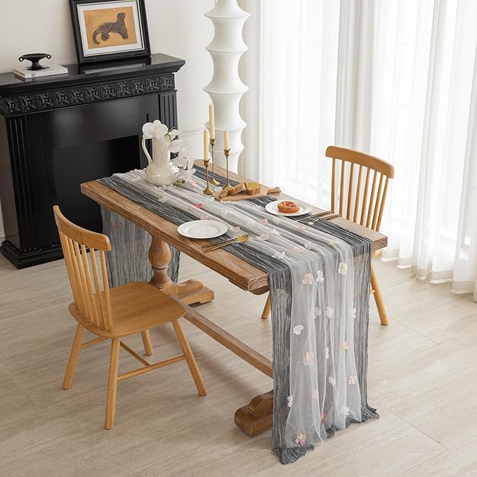 Romantic Artificial Floral Table Runner 10ft Gauze Tulle Lace Table Runner Set - Image 3