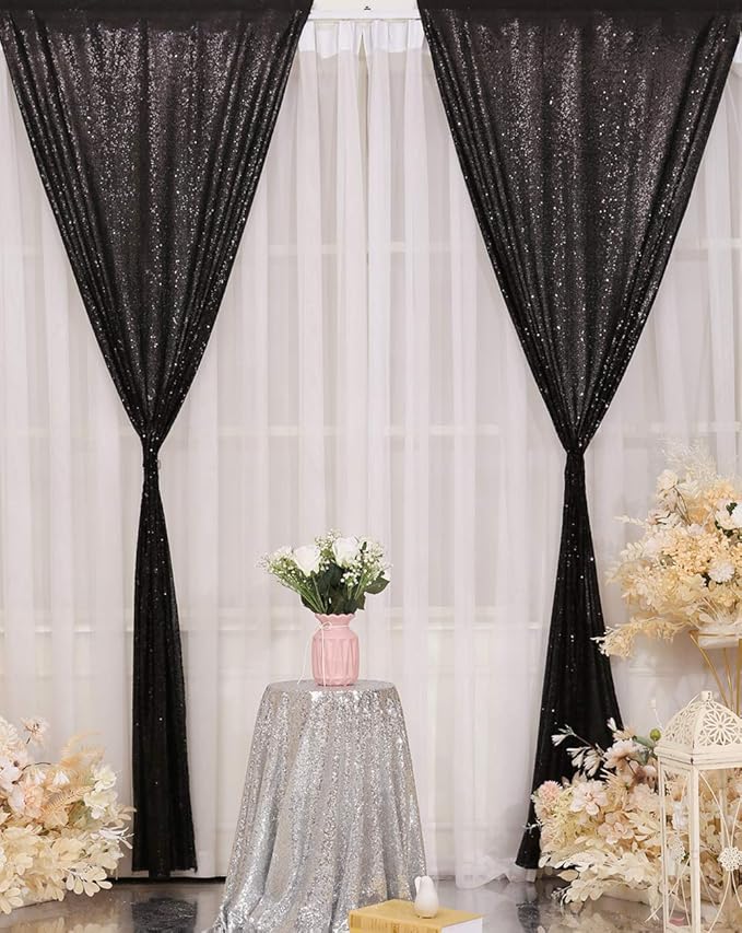 Poise3EHome Black Sequin Backdrop Curtains, 4 Panels 2FTx8FT Glitter Background - Image 4