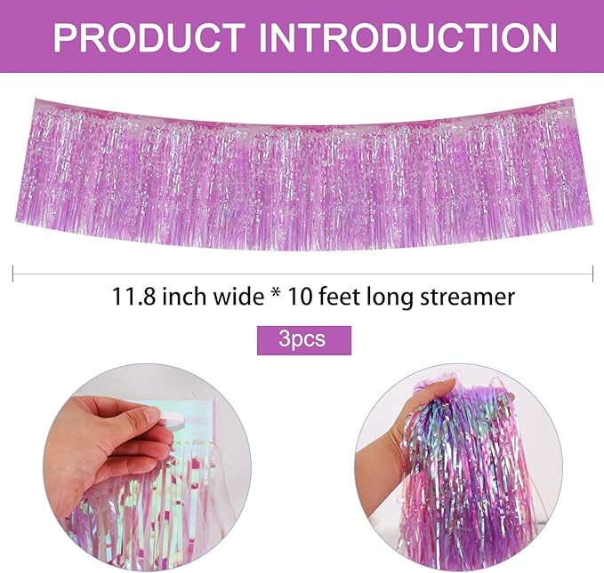 BEISHIDA 3 Packs Metallic Foil Fringe Garland Shining Purple Wall Hanging - Image 2
