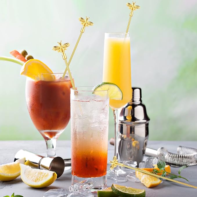 4Pcs Bumble Bee Cocktail Stirrers Swizzle Sticks Stainless Steel 7.5" Coffee - Image 4