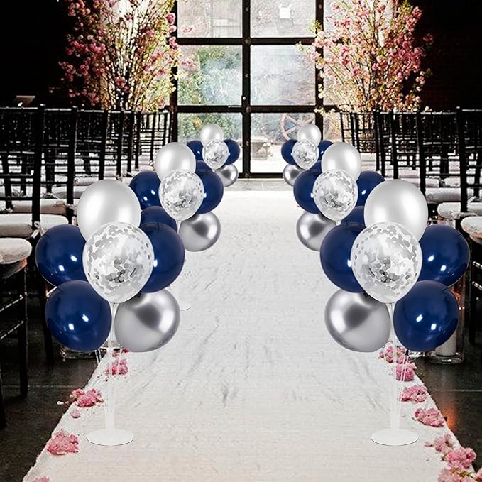 Balloon Stand with Silver and Navy Blue Balloons, Centerpiece Table Decorations - Image 7
