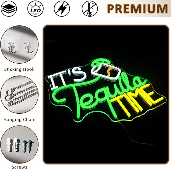 It Is Tequila Time Neon Sign for Wall Decor, Tequila Led Signs, USB Dimmable - Image 6