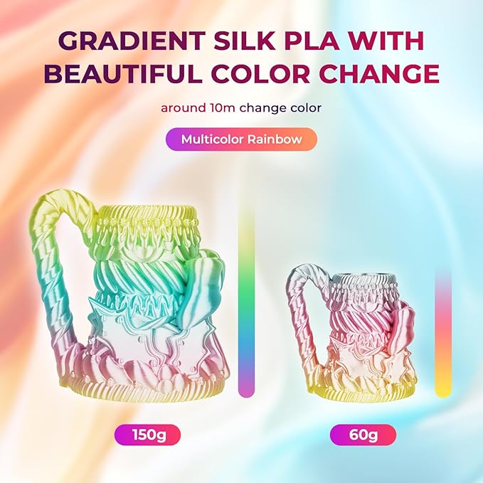 AMOLEN Silk PLA 3D Printer Filament, Shiny Multicolor Rainbow PLA Filament - Image 2