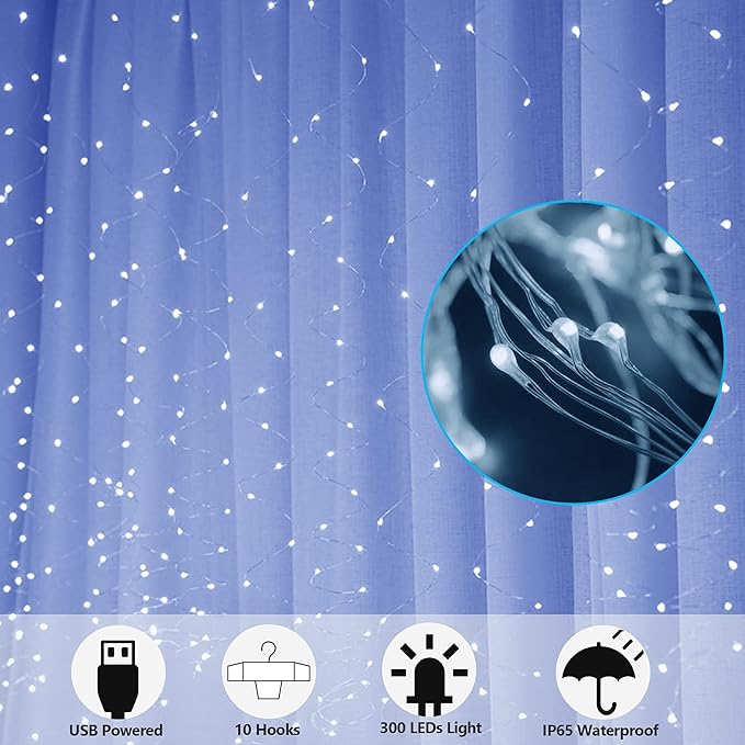 HOME LIGHTING Window Curtain String Lights, 300 LED 8 Lighting Modes Fairy - Image 2