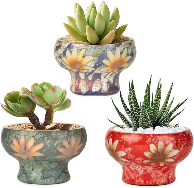 Sungmor Small Succulent Planters Set of 3, Beautiful Hand Crafted Ceramic Plant by Sungmor
