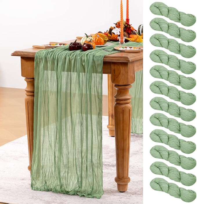 Sage Green Cheesecloth Table Runner 12 Pack Fall Table Runners Boho Gauze 120 by DeZerlor