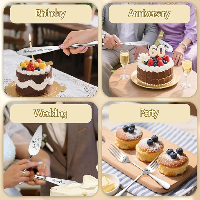Personalized 4 Piece Wedding Cake Cutting Set, Custom Names Cake Knife and - Image 7