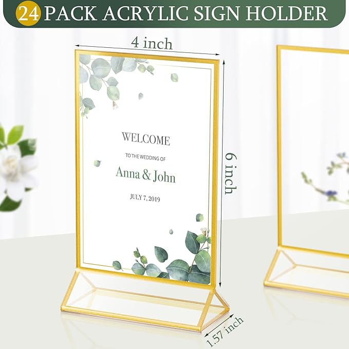 24 Pack Gold Picture Frames 4 x 6 Inch Clear Acrylic Sign Holders Double Sided - Image 2