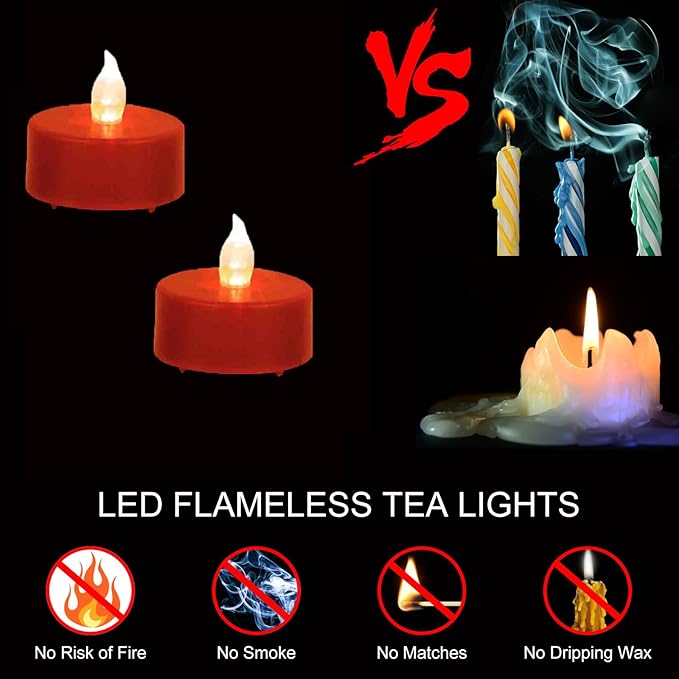 LED Tea Lights Candles- 50PACK Red Flameless Candles Realistic and Bright - Image 6