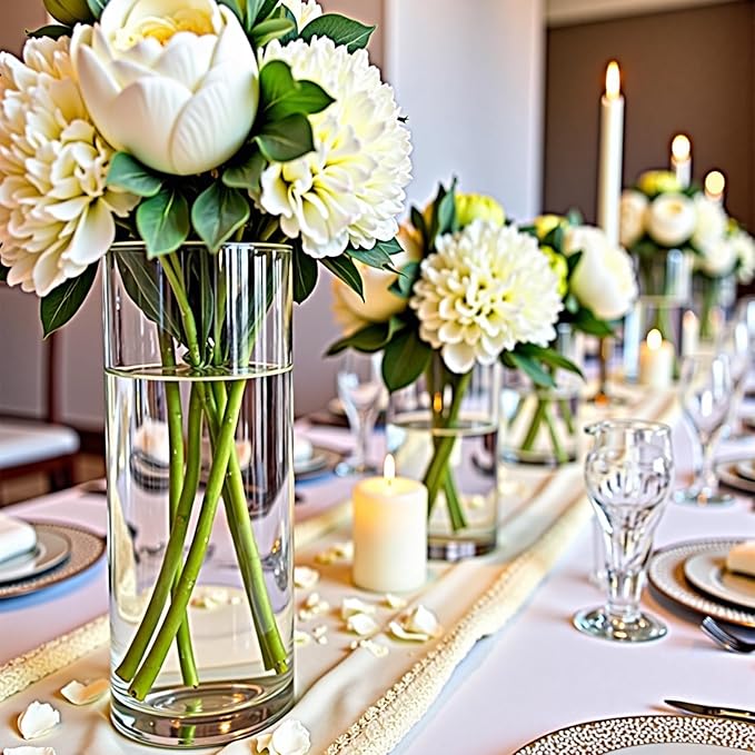 8 Clear Glass Cylinder Vases for Centerpieces - Image 3