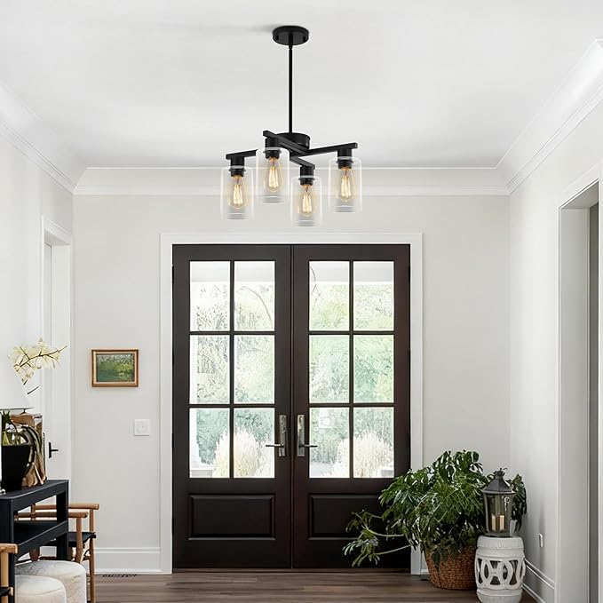 4-Light Modern Farmhouse Black Chandelier, Dining Room Light Fixture Over Table - Image 3