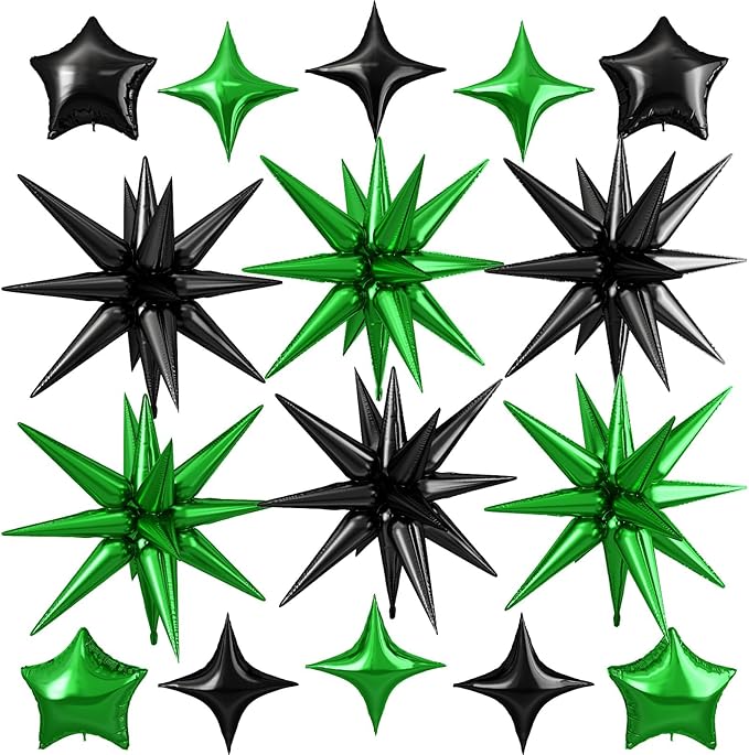 Black Green Star Balloon by Cledeco
