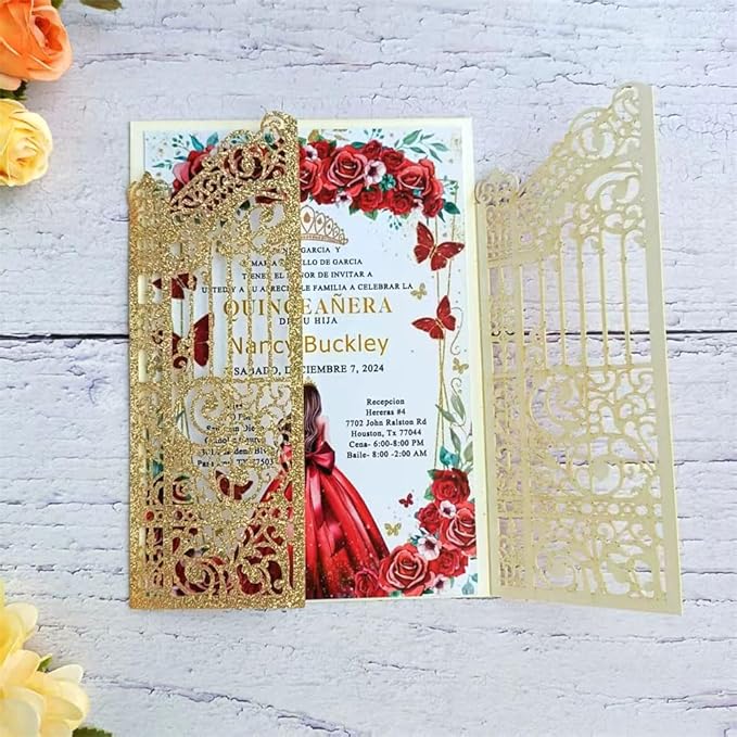 Glitter Laser Cut Gate Invitation Gold Castle - Image 2