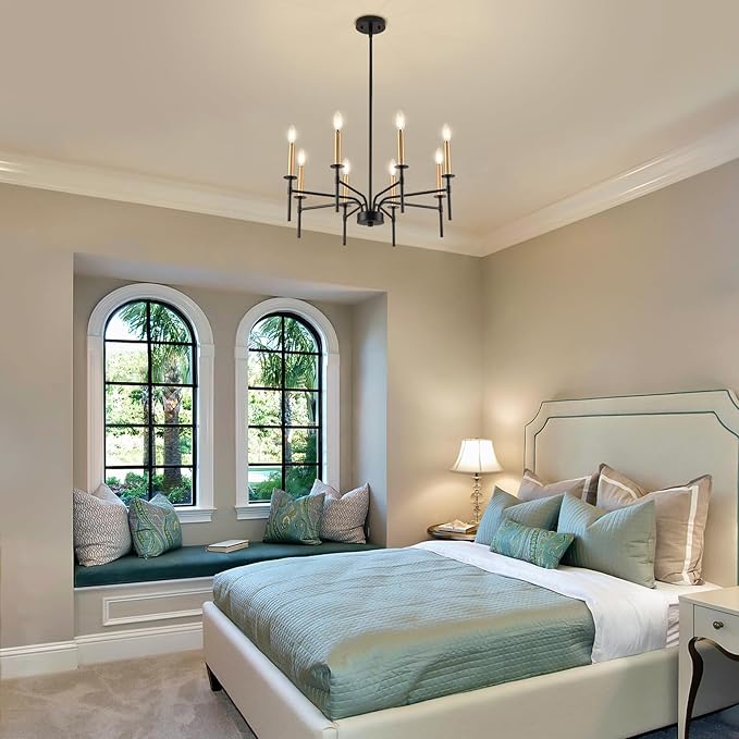 8 Light Modern Farmhouse Black and Gold Chandelier - Image 5