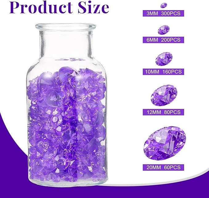 Hicarer 800 Pieces Diamond Decorations Acrylic Diamond Table Scatter Crystals - Image 2