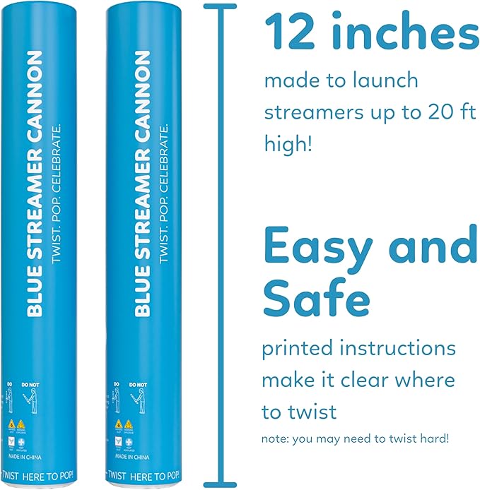 2 Pack Streamer Cannon Confetti Poppers | Biodegradable Blue Confetti | TUR - Image 5