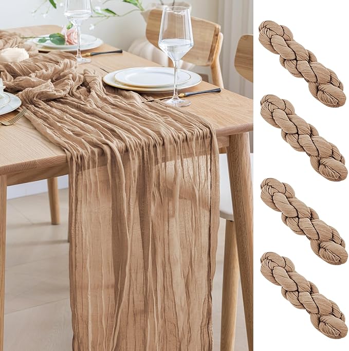Asee'm 4pcs Cheesecloth Table Runner 120 Inches Long Nude Boho Gauze Cheese by Aseem