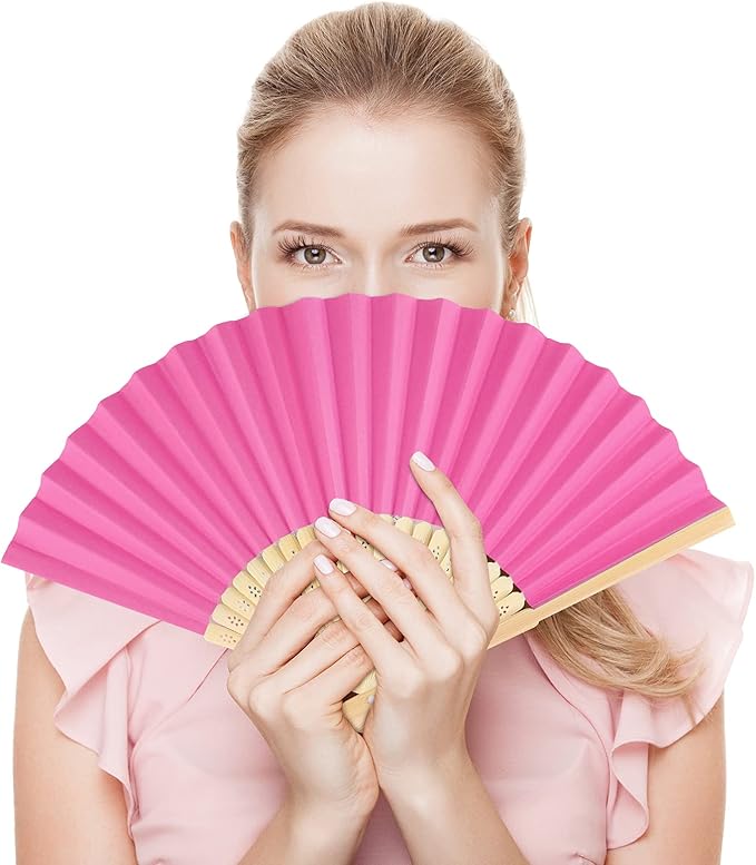 FEPITO 32 Pieces Handheld Paper Fan Paper Folding Fans - Image 6