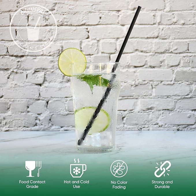 10 Inch Tall Disposable Black Paper Drinking Straws, 0.24" Diameter - Image 2