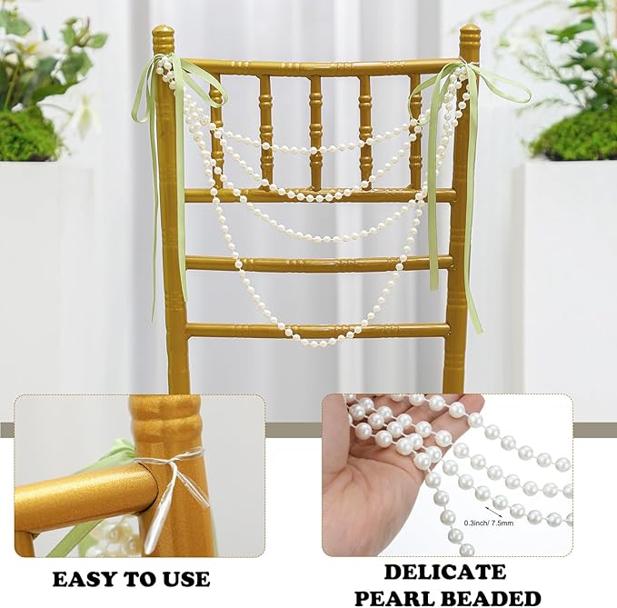 16 Pcs Wedding Pearl Bow Chair Decor Satin Ribbon Bows - Image 2