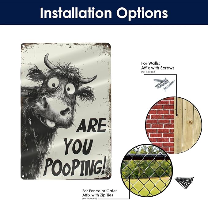 Funny Highland Cow "Are You Pooping!" Tin Sign - Image 8