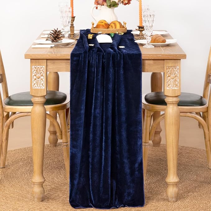 MLMC 2 Pack Navy Blue Velvet Table Runner 10ft Luxury Deep Blue Velvet Fall - Image 3