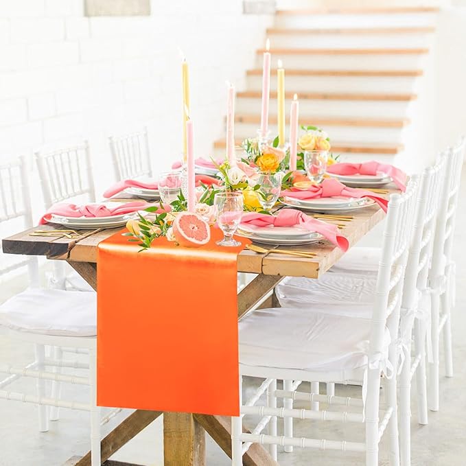 10 Pack Satin Table Runner 12 x 108 Inch Long Orange Silk Table Runner - Image 2