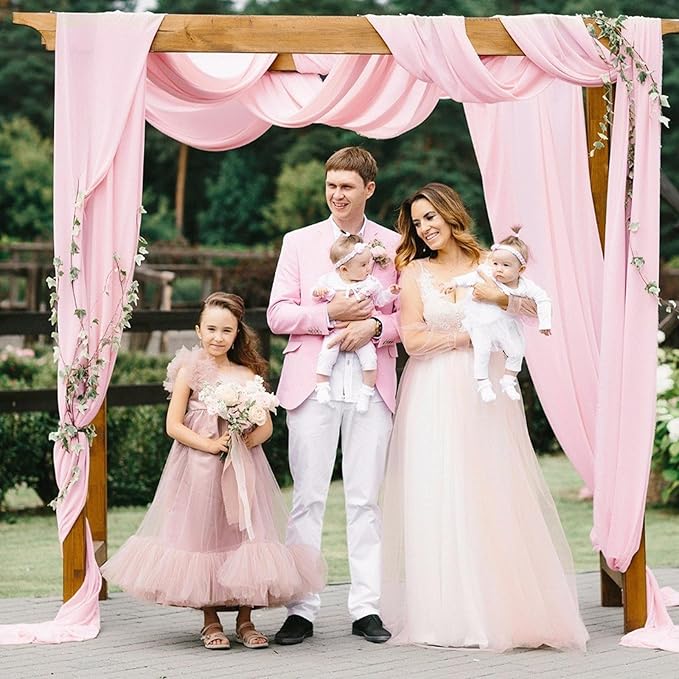 VOK Pink Wedding Arch Draping Fabric Chiffon Fabric, 29in x 18Ft 2 Panels Sheer - Image 2