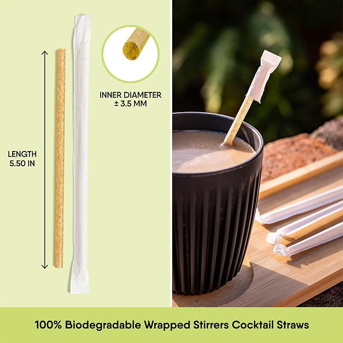 100% Biodegradable Individually Wrapped Cocktail Stirrers – 100 PCS of 5.50 - Image 2