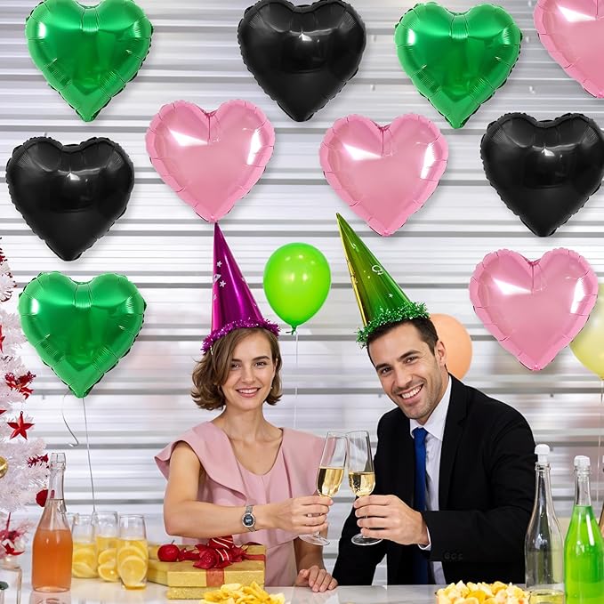 Black Green Pink Heart Balloons - Image 3