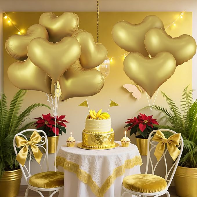 Gold Heart Balloons, 24Inch Large Metallic Heart Foil Balloons - Image 7