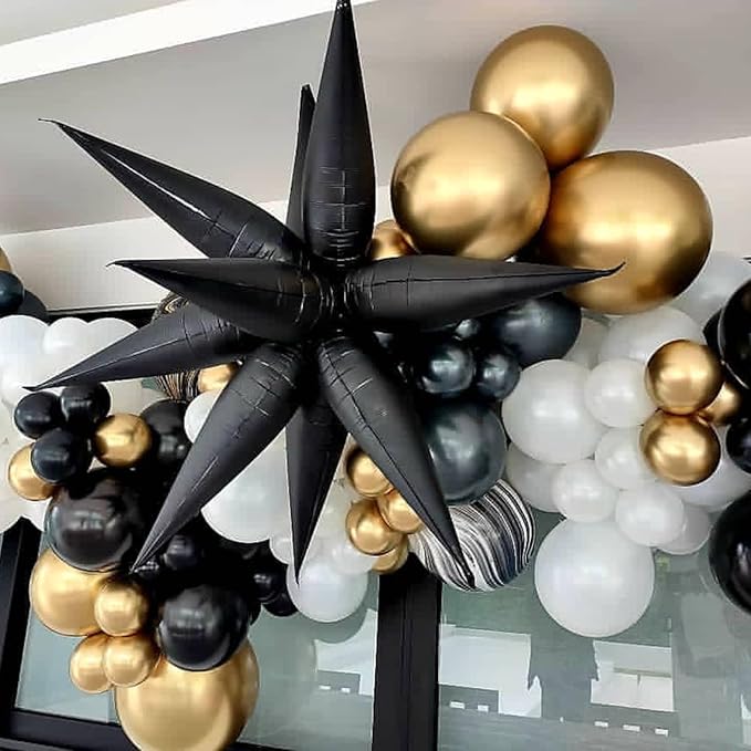 Black Star Balloons 12pcs, 27/22 Inch Foil Star Explosion Balloons, Large Spike - Image 5