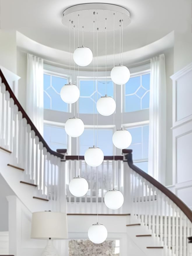 H118 Large Chandeliers for High Ceilings, 12-Lights Mid Century Globe - Image 7