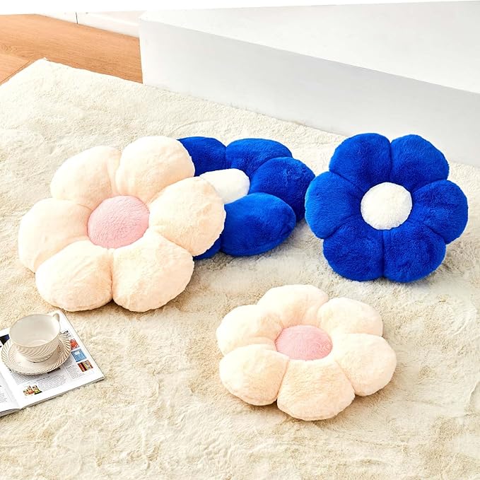 Royal Blue Flower Pillow, Cute Decorative Flower Shaped Throw Pillow - Image 3
