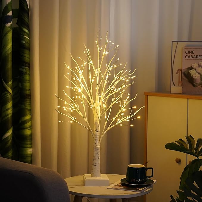 144 LED Artificial Lamp with Timer, DIY Birch Tree With Lights, USB/Battery - Image 4