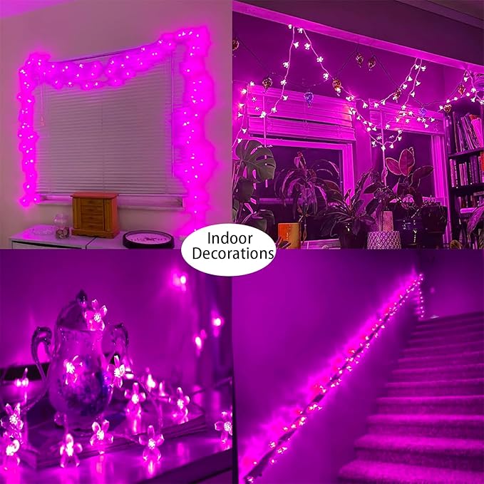 Hot Pink Aesthetic Flower Lights String Indoor Decorations, 33Ft 100 LED - Image 3