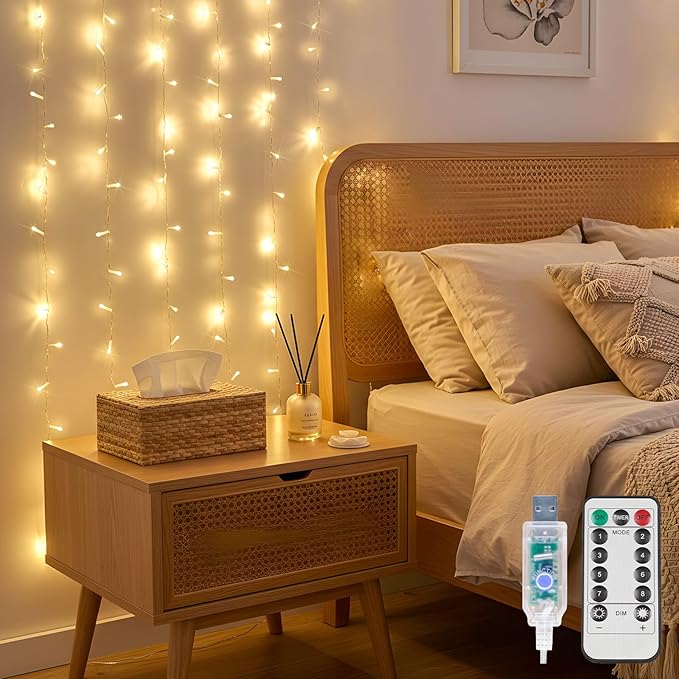 suddus Curtain Lights for Bedroom, 90 Led Hanging String Light Outdoor by SUDDUS