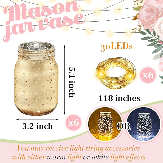 Layhit 6 Pcs Painted Mason Jars Colored Painted Mason Jars Centerpiece - Image 2