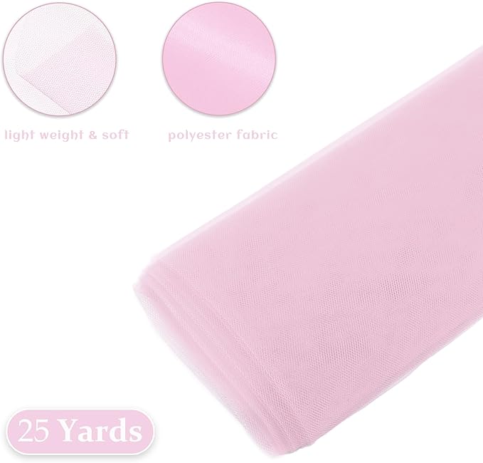 108 Inch × 25 Yards Tulle Mesh Ribbon Light Pink Tulle Fabric Ribbon Roll - Image 2