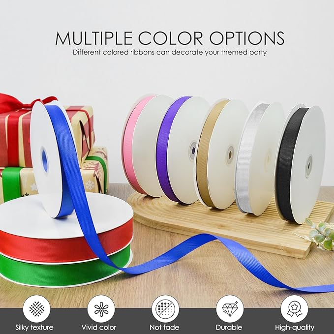 100 Yards 3/8 inch Grosgrain Ribbon, Solid Color Fabric Ribbon Perfect - Image 3