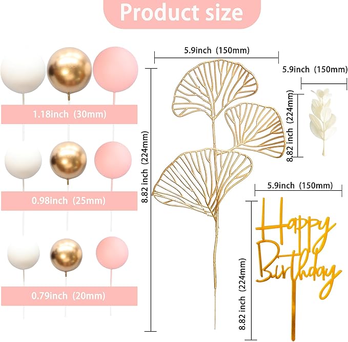 Gyufise 57Pcs Balls Cake Topper Boho Grass Cake topper Pearl Balls Acrylic - Image 2